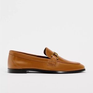 Zara Brown chain trim leather loafers size 5